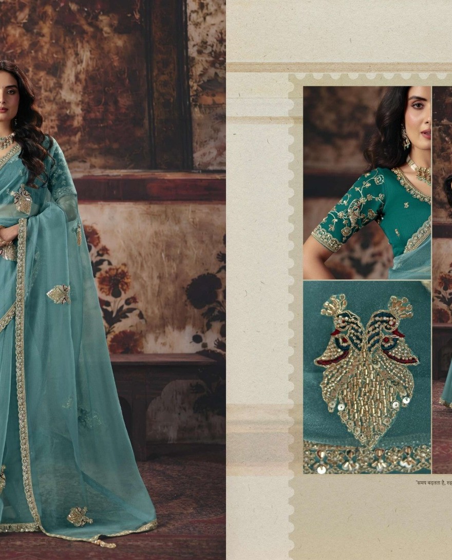1007 - Sea Blue Designer Style Festive Wear Saree